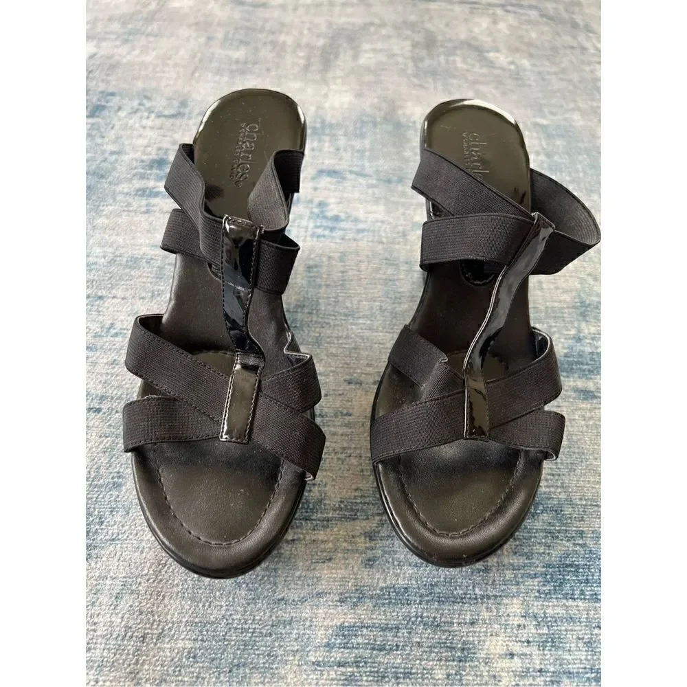 Charles By Charles David Black Strappy Platform Wedge Heel Sandals Approx size 9